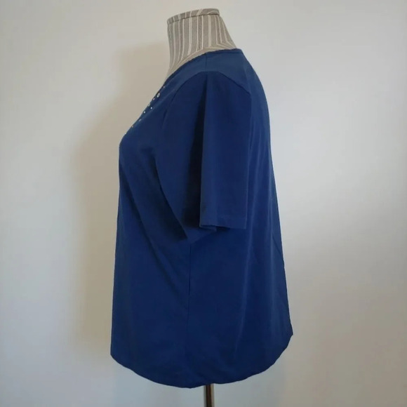 Carroll Reed Blue V-Neck T-Shirt Metallic  Detail, L - Picture 3 of 6